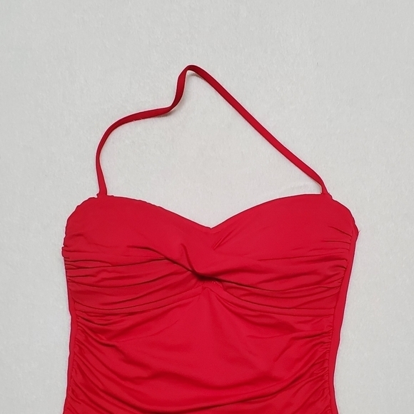 LA Blanca Island Goddess Deep Coral Halter Bandeau Twist Front Swimsuit 4 - Picture 3 of 12